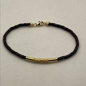 Dumara Jewellers Modern 18kt Yellow Gold/Braided Brown Leather Bracelet